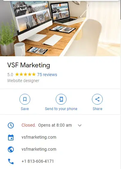 Google My Business profile of VSF Marketing