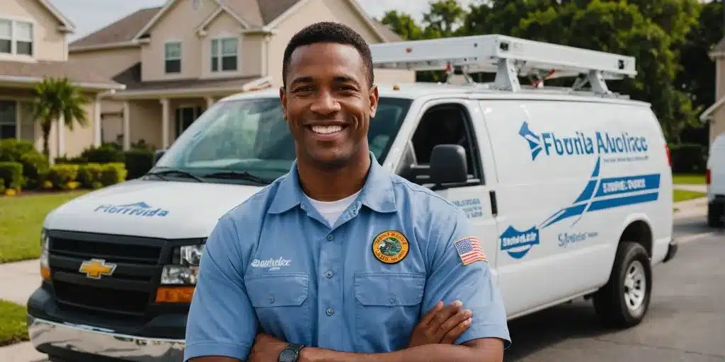 HVAC technician with service van in Florida